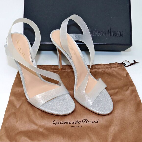 NEW Gianvito Rossi "Metropolis" 105 Glass Glitter Plexi Slingback Sandal Heels - Picture 4 of 16